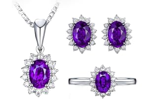 FDEETY Zirkonia Kristalle Schmuck Set Damen Silber 925 Ohrringe Anhänger mit Kette Ohrstecker Drei-teiliges Set Geschenke für Hochzeit Geburtstag