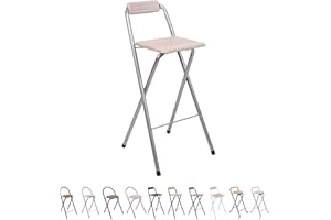 THE SECRET HOME Taburete Plegable con Respaldo - Silla Plegable de Metal y Madera - Ideal para Cocina, Terraza o Jardín (Alto. 99 cm x Largo. 49 cm - Madera Clara)