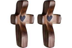 Abvsdu 2 Pcs Cross My Heart Encouragement Gift, Wooden-Cross, Fingertip Stress Relief Gifts in Bulk with Bag Walnut