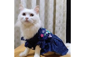 Lulala Pet Dress Shirt Cute Pet Sundress Embroidery Pet Princess Dress Puppy Summer Apparel Clothes Pet Skirt Shirt with Ruffles Dress for Small Pets Cats Puppy(10 Inch,Navy Blue)