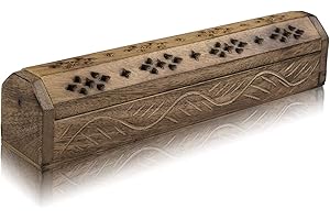 THE GREAT INDIAN BAZAAR Wooden Incense Stick & Cone Burner Holder Coffin With Storage Compartment Organic Eco Friendly Ash Catcher Agarbatti Holder Rustic Style For Meditation Yoga Aromatherapy Home Fragrance Products
