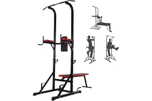 ISE Torre Fitness Domestica - Attrezzatura Completa per Allenamento a Casa con Sbarra, Pieghevole, Calisthenics e Functional Training Max 150kg, Regolabile in Altezza, Compatta per Home Gym