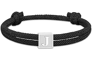 Esmoly Pulsera Hombre con Plata Letra A-Z Negro Pulsera Tela Pulsera Cuerda Ajustable Navidad Regalos Originales para Hombre Chico