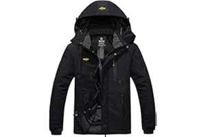Wantdo Giacca da Sci Montagna Calda Invernale Parka da Neve Imbottita Cappotto da Snowboard in Pile Giubbotto con Cappuccio Impermeabile Uomo