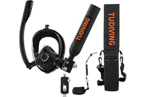 TUDIVING-0.5L Portable Mini Scuba Tank with Pump,Diving Oxygen Cylinder with Full Face Snorkel Mask,Lung Tank Kits for Underwater Diving Breathing Training/Rescue/Boat Cleaning