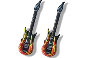 CZDTQ 2 Pcs Inflatable Guitar,Blow Up Guitar,Inflatable Guitar Kids,Toy Guitar,Rock Flame Design Rock Star Fancy Dress Inflatable Guitar,Blow Up Guitar For 80s 90s Themed Carnival Parties Accessories