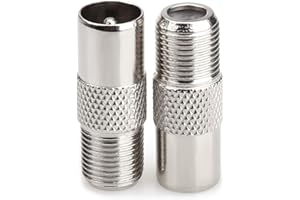 NANYI Female To Male TV Aerial Coaxial Coupler,T/F Type Screw Connector Socket to RF Coax Aerial Adapter Nickel plating (Male-Female-2Pack)
