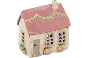 Shudehill Giftware Village Pottery Ceramic Tealight Holder Pretty Garden Floral House Pastel Collection (Flags Cream)