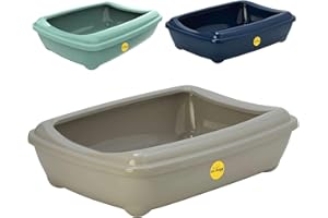 CAT CENTRE Warm Grey Open Cat Litter Tray With Rim Large 50cm Kitten Pet Toilet Plastic Loo Pan Box Anti-Spillage Portable Rounded Corners Detachable Rim Easy Cleaning No Spilling
