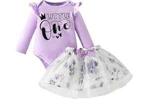 Haokaini Baby Mädchen Rock Set Neugeborene Lange Rüschen Ärmel Brief Gedruckt Strampler Top Floral Tutu Bowknot Prinzessin Kleid 3Pcs Set