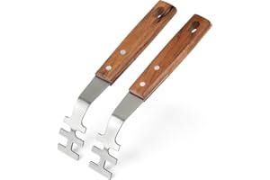 onlyfire Grillrostheber Edelstahl mit Holzgriff, Grillzubehör für Edelstahlroste und Grillrost Gusseisen, Universal Grillwerkzeug, 2 Stück