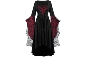 HUOGHEBG Vestito da Donna Gotico, Abito da Donna Carnevale Halloween Maniche Dolman in Pizzo Abito Gotico Medievale da Donna Maxi Abiti Autunnali Vintage Oversize Lunghi Abito Manica Lunga Cocktail Costumi