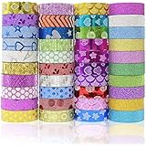 JUSLIN 40 Rolls Glitter Washi Tape Craft Adhesive Decorative Masking Tape for DIY, Scrapbooking