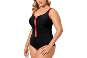 DELIMIRA - Bañador Cremallera Frontal Traje de Baño de Una Pieza para Mujer