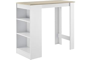 [en.casa] Table de Bar Haute avec Rangement Table Bistro Élégant avec 3 Étagères Mange Debout pour Petits Espaces Cuisine Salon Bureau Panneaux de Particules 110 x 50 x 103 cm Blanc Effet Chêne