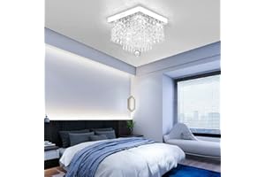 Jasni Luxury Crystal LED Chandeliers Modern Square Raindrop Flush Mount Ceiling Light Fixtures Lighting Pendant Lamp for Bedroom,Living Room Closet Foyer (White Light, 20CM/8 inch)