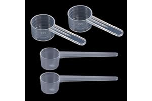 WOLMIK 4 Stück Messlöffel, Dosierlöffel Transparent mit Skala 5g und 10g / 20ml Waagen, Messlöffel Gramm, Scoop 5g und 10g / 20ml, Dosier-Löffel für Backen Kochen Kaffee Waschpulver Proteinpulver Creatin
