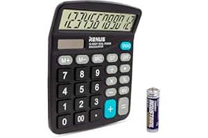 RENUS Standard Taschenrechner 12-stelliger Tischrechner Dual-Power (Solar und Batterie),Schwarz