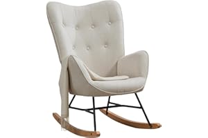 MEUBLE COSY Sillas Mecedora Escandinavo Sillón Relax Especial Lactancia para Salón Dormitorio Balcón Sala de Estudio, Tela, Madera Haya, Metal, Beige