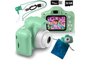 An Shopto Fotocamera Bambini Verde Macchina Fotografica Bambini Batteria Potente da 1200 Mah Interna Ricaricabile 20mpx Sd Card 32gb Idea Regalo Di Compleanno Giochi Da 3 A 8 Anni