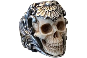 Kirdume Vintage Ring mit Totenkopf - Antiker offener Totenkopfring | Kreatives Geschenk zum Geburtstag, Halloween, Weihnachten, zum Einkaufen, Zuhause, Arbeiten, Zusammenkommen, Verabredungen, Reisen