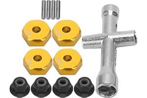 DILWE Adaptateur Hexagonal de Roue RC, Adaptateur Hexagonal de Roue de Camion de Voiture RC 12mm 1/10 + écrou Antidérapant + Boulon + Clé Croisée Pièce de Jouet Modèle RC(Or)