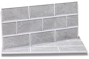 Fantasnight Grey Tile Stickers Vinyl Peel and Stick for Bathroom Kitchen 30x15cm 12Pcs Brick Self Adhesive Wall Tile Waterproof Tiles Stick on Tile Backsplash for Living Room