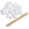 Pllieay Make Your Own Solar System Model with 14 Mixed Sized Polystyrene Spheres Balls and 10 Pieces 24 cm Long Bamboo Sticks for School Projects