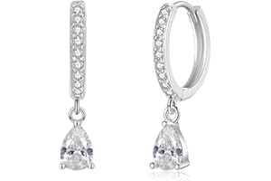 Loutade Silver Hoop Earrings for Women, 925 Sterling Silver Drop Dangle Hoop Earrings, Hypoallergenic Teardrop Rectangle Pearl Dangling Huggie Earrings, CZ Silver Earrings for Birthday Mother Day