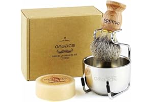 Anbbas Badger Hair Shaving Brush with Wood Handle,Goat Milk Shaving Soap 100g,Stainless Steel Shaving Stand and 2 Layers Shaving Bowl Perfect for Men Gift