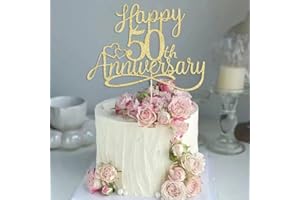 SONSMER Golden Glitter Happy 50th Anniversary Cake Toppers -Wedding Anniversary Party Decorations, Company Party, Birthday Party Decorations