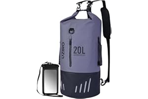 UZIRO Bolsa Estanca 20L, Mochila Impermeable para Kayak, Piscina, Pesca y Natación, Dry Bag Acuático, Resistente al Agua, Ideal para Actividades al Aire Libre, Color Gris