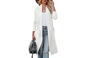 Maavoki Sweter damski, długi, z długim rękawem, dzianinowy kardigan z kieszenią, jednokolorowy płaszcz z dzianiny, otwarty, na zimę, do noszenia na co dzień