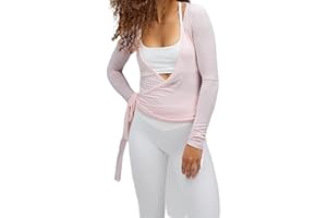 Felcia Women's Y2k Ballet Wrap Top Long Sleeve Deep V Neck Slim Fit Yoga Pilates Ballet Workout Tops
