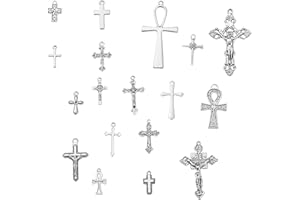UR URLIFEHALL 20 Pcs 20 Styles Antique Silver Cross Charms Crucifix Charms Religion Pendants for Jewellery Making DIY Religious Crafts