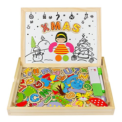 Wooden Double Sided Magnetic Drawing Board Jigsaw Puzzles 100 Pieces Educational Toy for Kids over 3 Years Old