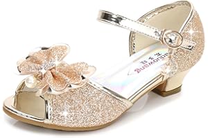 YOGLY Babies Fille Chaussure à Talon Enfant Ballerine Princesse avec Paillettes Noeud Papillon Chausson Maryjane Princesse Chaussures à Talons Hauts Enfants Party Pompes