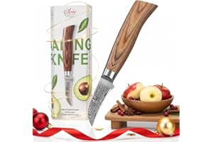 WAKOLI Edib Pro Couteau à Éplucher Damassé I Lame tranchante de 6 cm en acier damassé à 67 couches avec noyau VG10 et manche en bois de pakka I Couteau de cuisine professionnel & couteau damassé