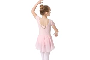 Mecceos Ballettkleidung Mädchen Ballettkleid Kurzarm Baumwolle Balletttrikot Ballettanzug Kinder Tanzkleid Tanzbody mit Rock Tütü