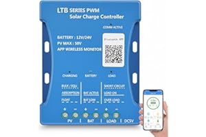 FUHUIHE Contrôleur de chargeur solaire Bluetooth 20 A 12 V/24 V Régulateur intelligent Panneau solaire Statistiques de charge de batterie Pwm avec port USB 12 V 24 V Batterie au plomb-acide/lithium
