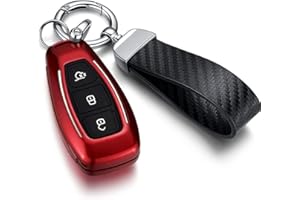 Yamlten Autoschlüssel Hülle für Ford Fiesta Focus Mondeo Kuga C-Max S-Max Galaxy,3 Tasten ABS Kunststoff Ford Schlüsselhülle-Rot