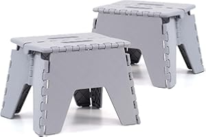 The Secret Home - Pack de 2 Taburetes Plegables Multiusos - Escalera Antideslizante de PVC - Altillo para Cocina, Baño o Dormitorio (Gris, 25x21x21)
