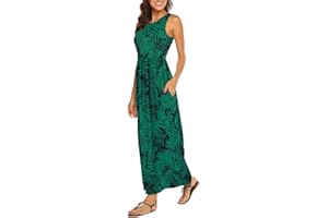 BDTECAOR Maxikleid Damen Sommer Boho Ärmellos Strandkleider Lässige Lange Tank Kleid mit Taschen