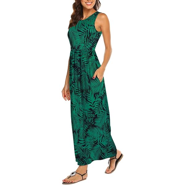 JIER Damen Maxi Kleid Mit Taschen – Langarm, Hohe Taille, Grün, Größe X-Large, Eleganter Swing-Style