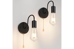 Licperron Industrial Wall Light with Pull Cord 2 Pack, E26 Vintage Wall Sconce Lamp Fitting Fixtures with E27 Lamp Holder for Restaurant Bar Hotel Coffee Shop Decoration