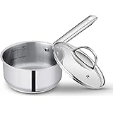 Eono by Amazon Stainless Steel Saucepan with Toughened Glass Lid Small Induction Milk Pan Oven Safe Suitable for All Stove To