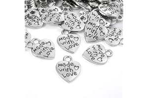 HAOSELL 100 colgantes en forma de corazón, de aspecto antiguo, con texto «made with love», de metal, hechos a mano, para fabricación de joyas, botones, accesorios, manualidades y decoración