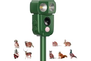 WUGEIN Solar Cat Repellent,Solar and USB Charging,LED Flash,Quick Fix Ultrasonic Cat Scarer with Ground Stake,Waterproof Animal Repellent for Fox, Cats, Dogs, Pigeon, Etc.