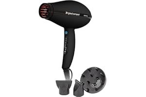 GAMMA+ Asciugacapelli Professionale X-Hybrid Compact, Phon per Capelli Leggero e Compatto, Tecnologia Ionica, Griglia Rivestita in Tormalina, 1800-2100W (Nero)