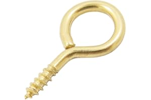LAUTECH Eye Screws Hooks Bolt Vine Large Bulk Hardware Heavy Duty 55 mm / 2.2 Inch 10 pcs Pack Metal Shape Self Tapping Ring Brass Colour Brassed Plated Eyelet Screw Shape Axe Sickle Outdoor Indoor